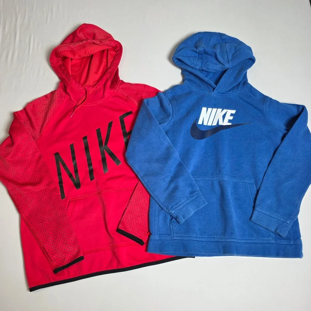 Nike‎ Hoodie Bundle Boys M/L Red Blue Dri-FIT Pullover Sweatshirt 2pk